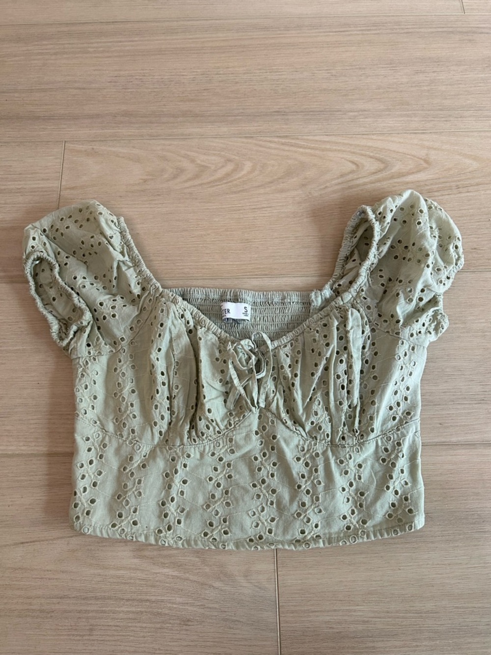 Hollister Puff Sleeve Smocked Eyelet Crop Top